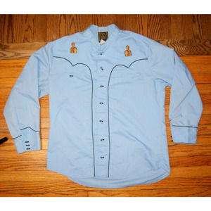 VTG Espuela De Oro Men’s 2XL 44 Button Up Shirt Light Blue Western Rodeo Cowboy